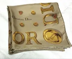 Christian Dior シルクスカーフ　ベージュ金　ヴィンテージ　タグなし