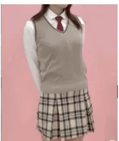 新品 ニット ベスト カーディガン ブラウン 茶色 韓国 制服 学校 アイドル