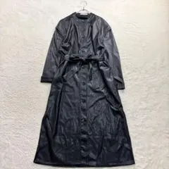 コトリカ/F/黒/ロングコート/バンドカラー/ベルト付き/合成皮革/おしゃれ着のサムネイル