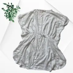 美品 H&M キャミソール一体型 総レース チュニックブラウス 白 透け感