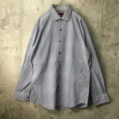 B1190古着　シャツ　長袖　白　黒　青　90s Y2K