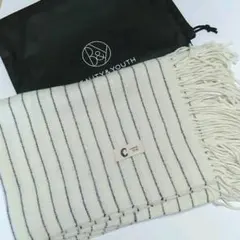 ☆新品【CONTROL FREAK】暖かい　ショール　大判　生成り白　ボーダー
