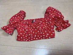 H&M 花柄 半袖 トップス レッド EUR44