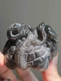 一点物】ブラックトルマリンインクォーツ ガネーシャ像 虹入り 自立