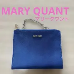 美品‼️マリクワMARY QUANT 青 二つ折り財布　ポーチ　さくらんぼ柄