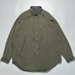 90s ラルフローレン 長袖 細畝コーデュロイシャツ オリーブ L ＊.7446