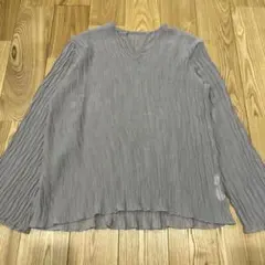 ジュノア レディース シアーブラウス プリーツブラウス 長袖 グレー L