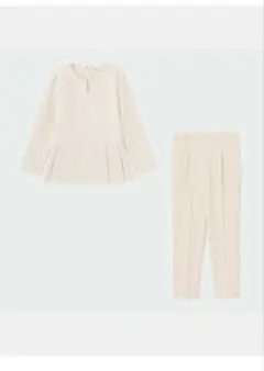 PLST プラステ　フェイクパールブラウスパンツ　セットアップ　M ベージュ