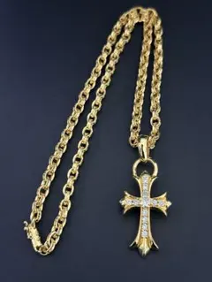 24kメッキ クロス ゴールド ネックレス ペア メンズ - メルカリ