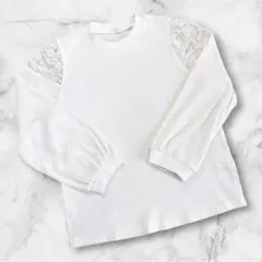 コルザ　8分袖肩レーストップス カットソー　ホワイト　L