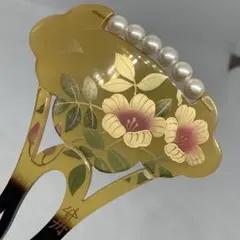 031106 寿舟　樹脂　結婚式　鼈甲白甲風　花　パール　バチ　かんざし