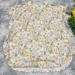 ソフィスティケーティッド レトロ 花柄 ブラウス フレンチスリーブ 綿 (M)