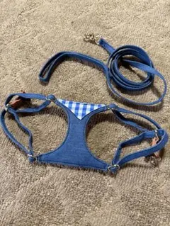 犬用ハーネス リードセット デニム 青チェック柄Sサイズのサムネイル
