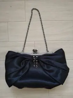 黒 サテン リボンデザイン パーティーバッグ