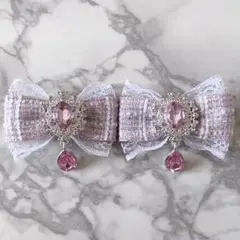 ツイード ピンク 紫 ヘアメリボン ヘアクリップ ヘアピン リボン 量産型