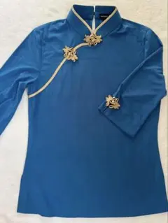 太極拳服 シンプルカットソー チャイナボタン パイピング ストレッチ素材