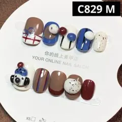 現品ネイルチップ　ベリーショート　ぷっくりワンちゃん冬非対称ポップ韓国ライブ