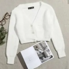 SHEIN ホワイト ボタン付きカーディガン 白