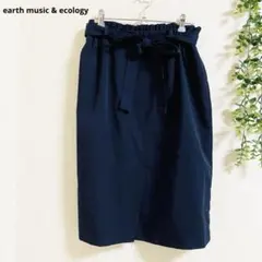 アースミュージック&エコロジー　膝丈スカートM ネイビー　リボン　上品　通勤　✨