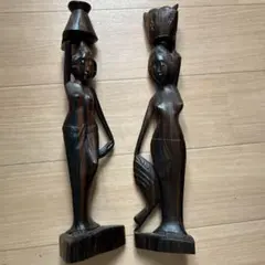 バリ 木製彫刻 女性像 2体セット