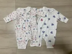 プチバトー　長袖　ロンパース　3m/60cm 2枚セット　ハート柄・花柄