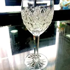 未使用品　ヴィンテージ　チェコ製　ボヘミア　クリスタル　切子　ワイングラス