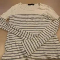 Magine ホワイト・グレー ストライプ 七分袖カットソー