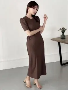 SHEIN FRIFUL バブルスリーブ ハローウェスト ロングドレス