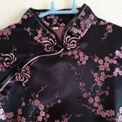 黒とピンクの花柄チャイナドレス L