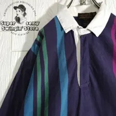 希少 エディーバウアー 長袖 ラガーシャツ 2XL ネイビー ストライプ 古着