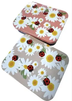 KALDI 2個セット てんとう虫 レディバード スクエア 缶 空き缶 小物入れ