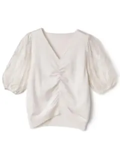 GRL grl グレイル トップスレース切り替えフロントギャザートップス