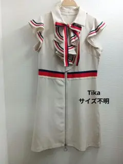 【サイズ不明】Tika ノースリーブ フリル袖 ミニワンピース トリコロール