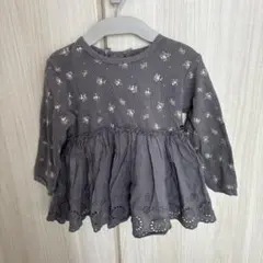 テータテート花柄 ワッフル トップス グレー チュニック