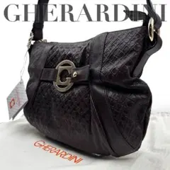 【新品タグ付き】ゲラルディーニ　ショルダーバッグ　レザー　ロゴ金具　肩掛け　茶