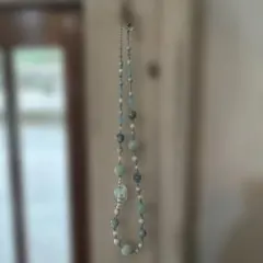3*地様 天然石 緑系 ビーズロングネックレス 約70cm