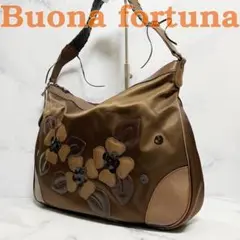 B586【A4収納可能】Buona fortuna★花柄ショルダーバッグブラウン