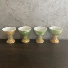 【レトロ】中国 酒器 お猪口 4個セット 陶器 ミニグラス シルクロード 茶 緑