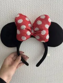 ミニーマウス カチューシャ 黒赤水玉