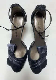 銀座かねまつ◆パンプス◆レザー•スエード◆黒•ブラック◆23.5cm