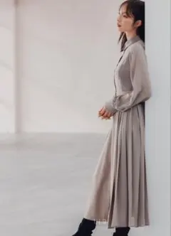 Andemiu シャツワンピース グレー/ベージュ　上品ワンピ