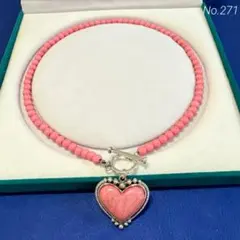ヴィンテージ デザイン　アクセサリー　ネックレス　ハート　ピンク　レトロ