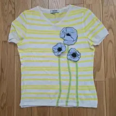 MOSCHINOの花刺繍 半袖Vネックセーター 白と黄色のサムネイル