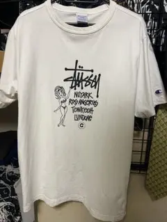 StüssyグラフィックTシャツ L ホワイトStussy x champion