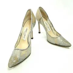 ジミーチュウ　34 ハイヒール　総レース　ポインテッドトゥ　シルバー　レディース