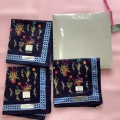 銀座WAKO レディース花柄大判ハンカチ 3枚セット　未使用　シール付き　美品