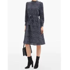 A.P.C. ネイビー ドット柄 シルクワンピース 長袖