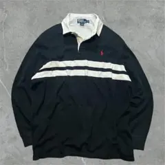 【人気デザイン】Polo Ralph Laurenラガーシャツ XL黒×白ライン
