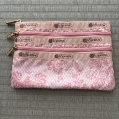 LeSportsac 花柄ポーチ ピンク 3ポケット