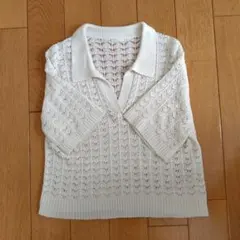GU ホワイト ニット Vネック 半袖 Mサイズ